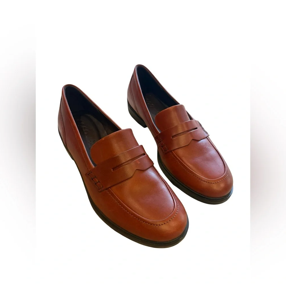 ECCO Cognac Leather Penny Loafers Womens 8 8.5 Comfort Slip On Classic Shoes - Picture 5 of 14